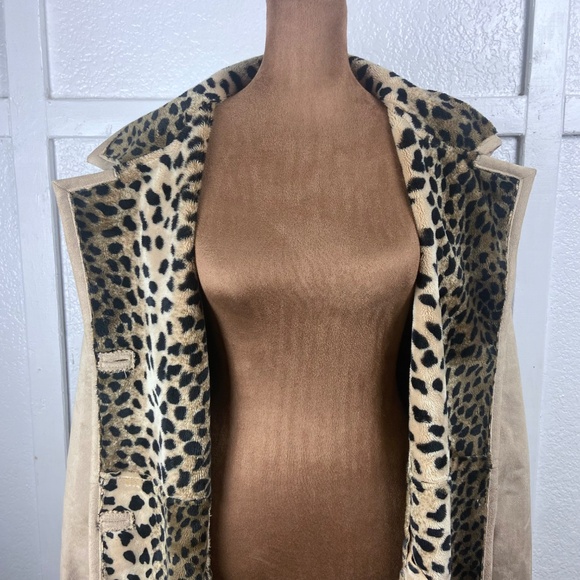 Donna Salyers Fabulous-Furs Leopard Lined Faux Suede Coat Women’s XL Y2K Glam - Picture 2 of 10